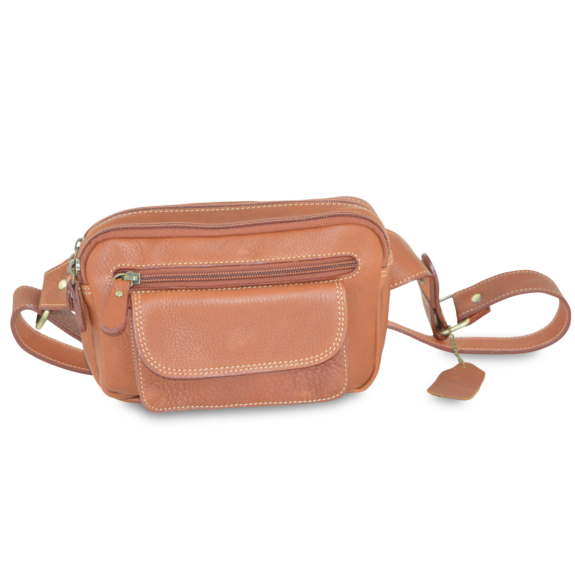 Real-leather-waist-bum-belt-bag-high-quality-tan-fanny-pack-italian-calf-hide-unisex